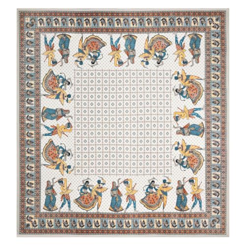 Image of 240 TC 100% Cotton Bedsheet for Double Bed King Size with 2 Pillow Covers | Breathable & Super Soft Rajasthani Sanganeri Jaipuri Printed Bed Sheet -108 * 108 Inches (Garba)