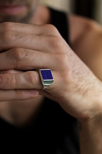 Miniatura 2 de Anillo cuadrado de sello de lapislázulis, joyería azul del lapislázuli, Oro, Lapislázuli