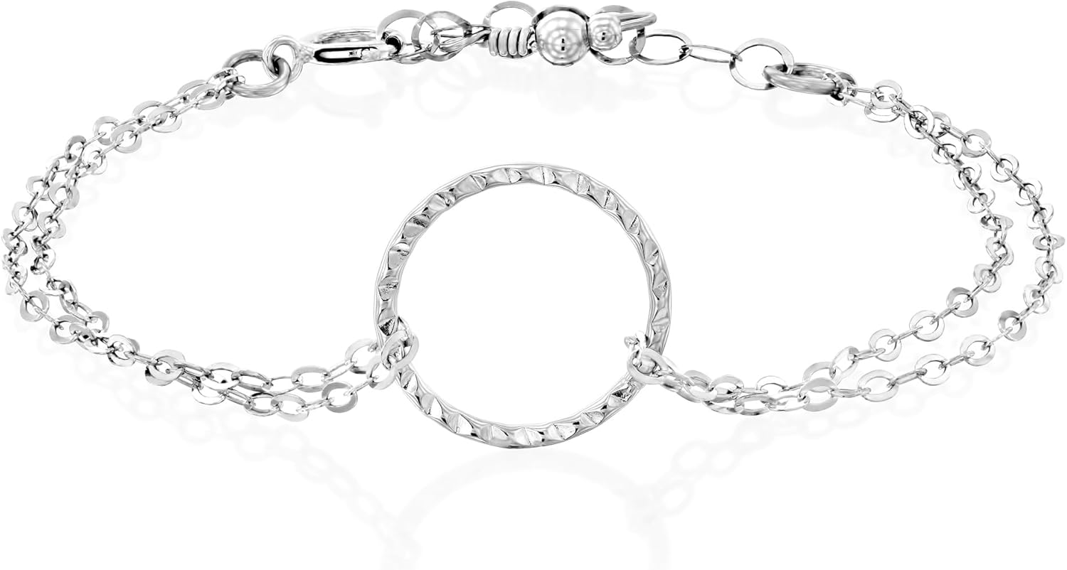 Gold Open Circle Bracelet – Delicate Double Chain, Sterling Silver or Gold Filled, 6.5–7.5” - Image 6