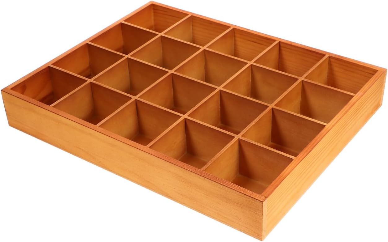 PRETYZOOM Wooden Sorting Tray Closet Drawer Divider Organizer with 20 Compartments Suitable for Socks Briefs Keys Stationery Arts Crafts Small Items - Each Grid 2.3 x 2.3 Inch
