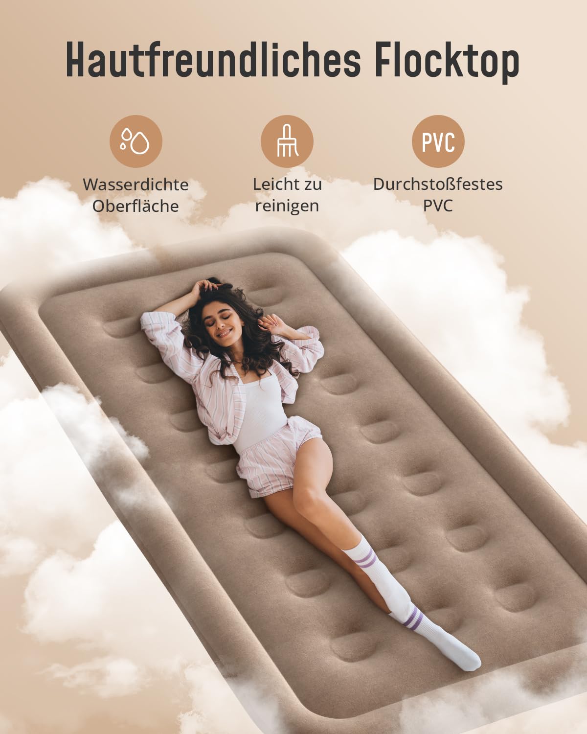 Airefina Łóżko dmuchane dla 1 osoby, samopompujący materac w 2,5 minut, przenośne do gości, kemping i domu – 190 x 99 x 40 cm