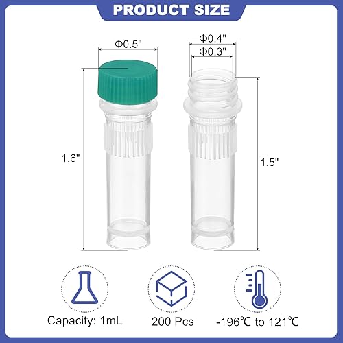 Miniatura 7 de PATIKIL Tubos de ensayo de plástico de 0.0 fl oz, paquete de 200 tubos de ensayo congelados transparentes, tapón de rosca graduado para