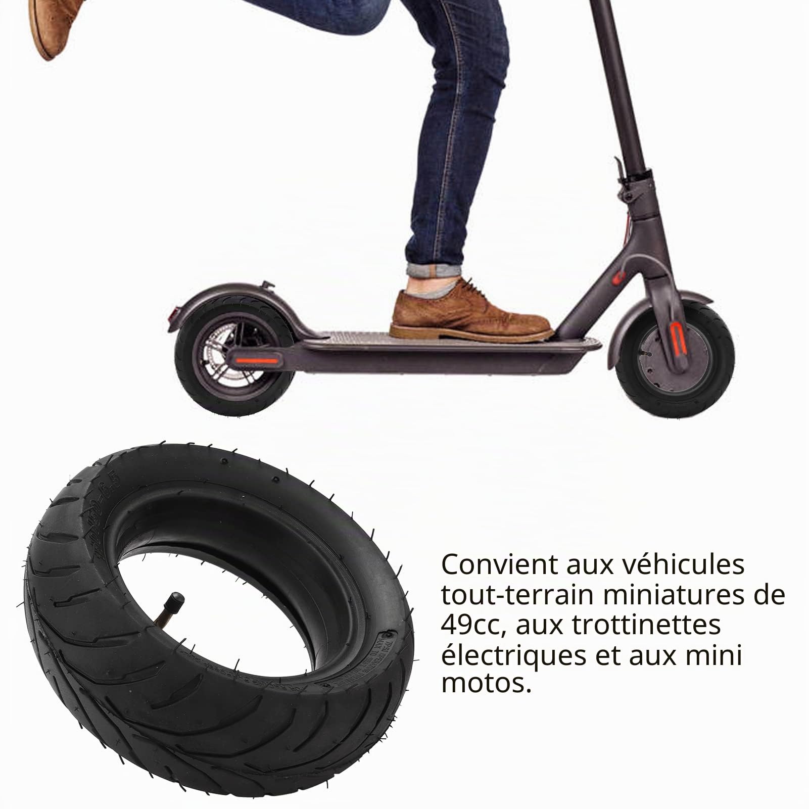 Pneus 110/50-6.5, isolation électrique durable pneu en caoutchouc gonflable épaissi résistant à l'usure fiable pour les mini véhicules tout-terrain 49cc