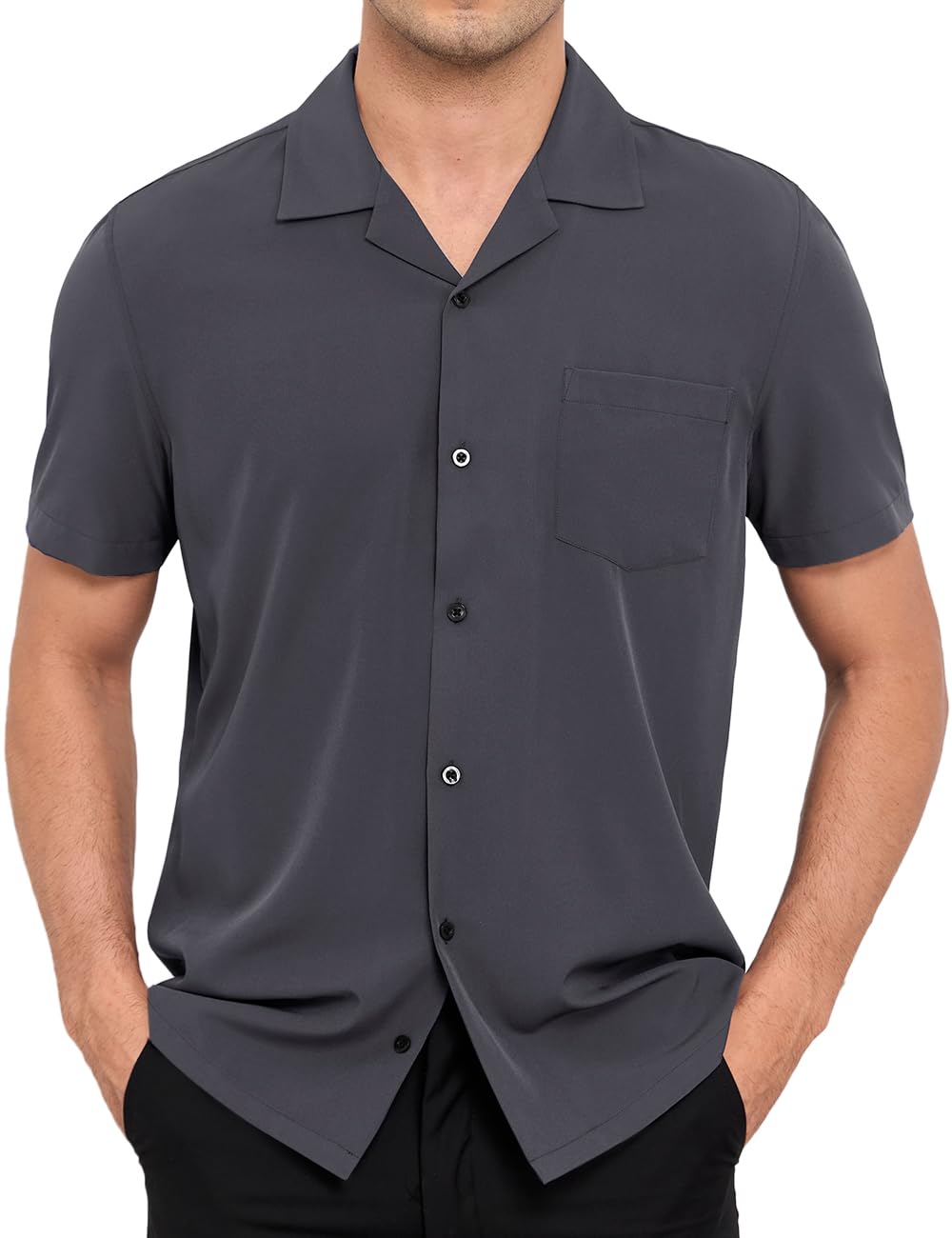 Demofair Men's Short Sleeve Button Down Shirt Cuban Collar Anti-Wrinkle Shirt Casual Summer Beach Shirt