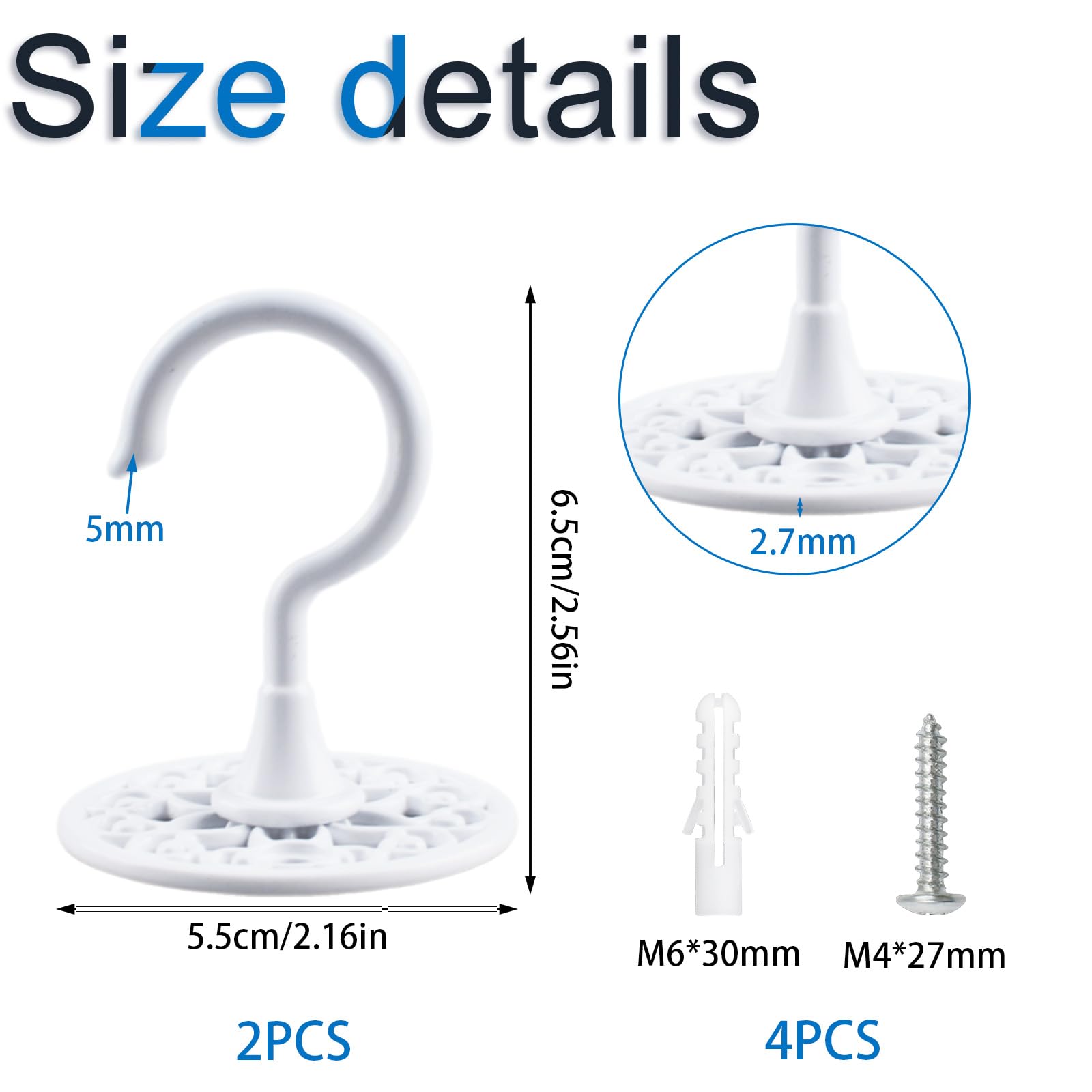 INCREWAY Ganci da soffitto per montaggio a parete, 2 pezzi, robusti ganci per lampadario, ganci antichi a vite, ganci da soffitto per appendere piante (bianco)