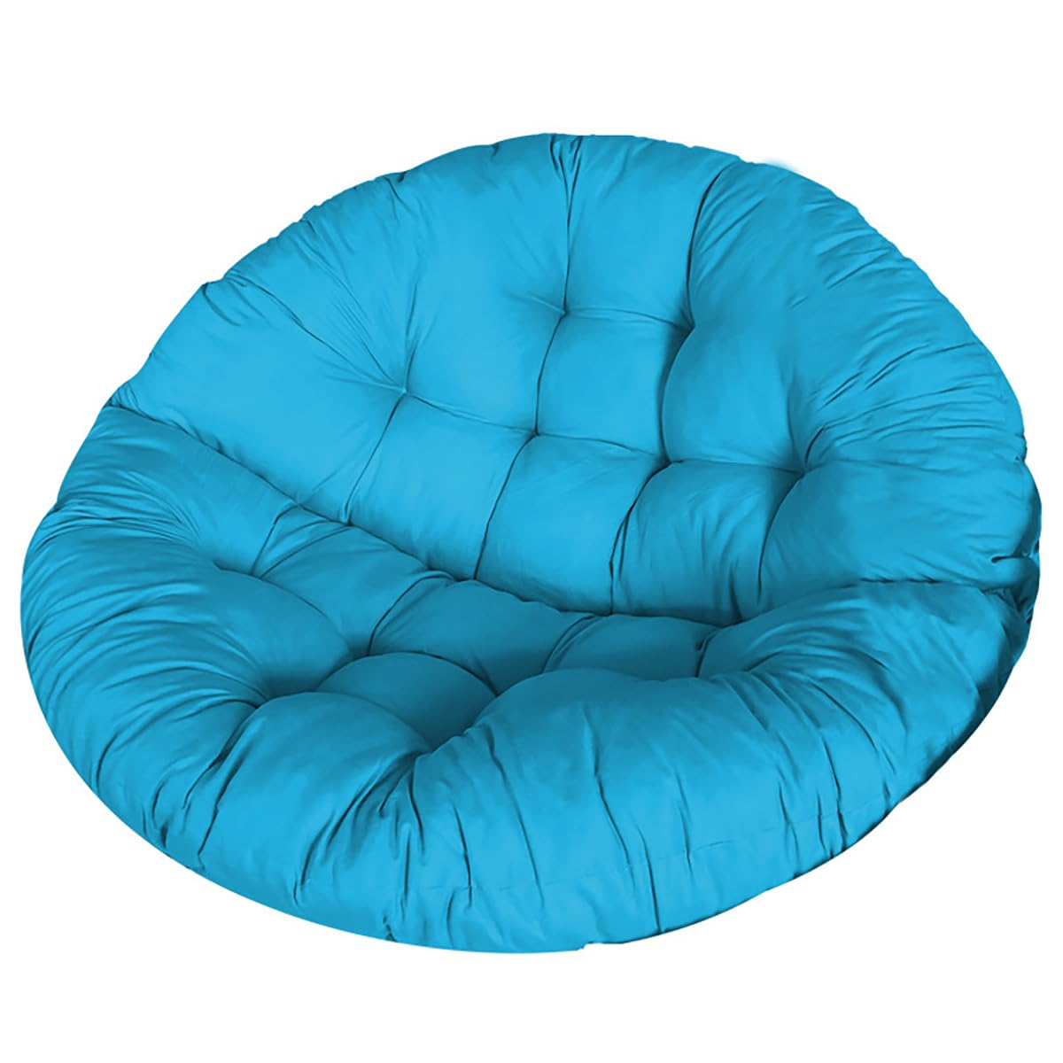 Balancelle œuf d'extérieur sublimée par un coussin bleu