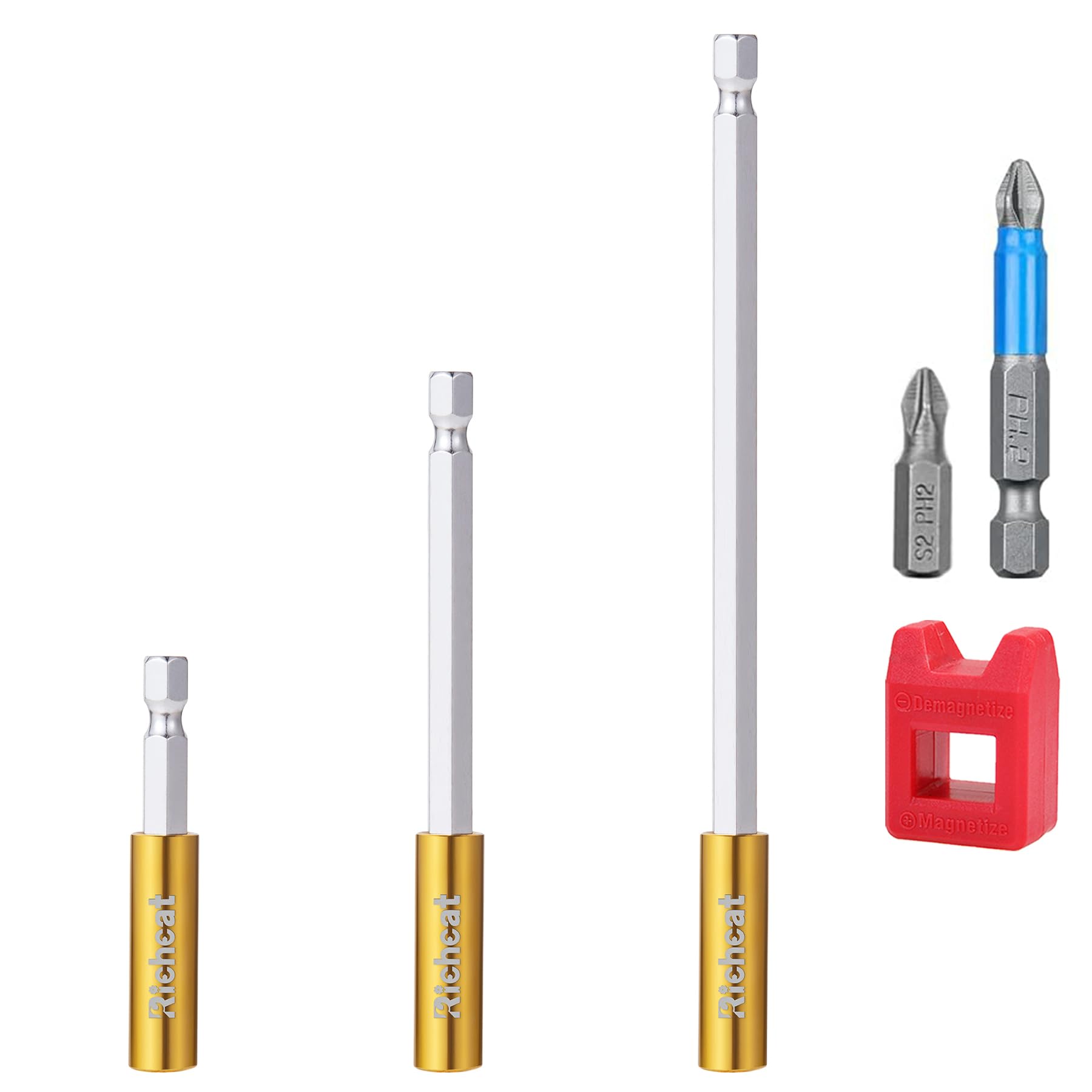 3PCS Strong Magnetic Extension Socket Drill Bit Holder 1/4" Hex Power Tools,Strong Magnetic Extension Bit Holder,Hex Shank S2 Steel Magnetic,2, 4, 6-