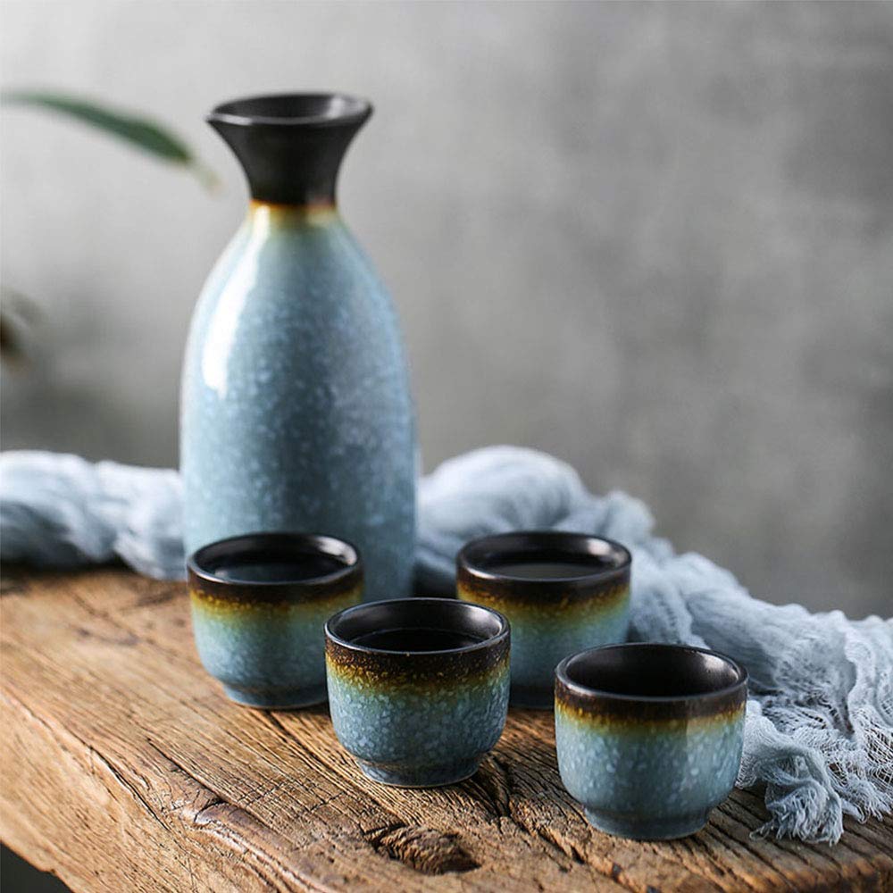 Set Sake Giapponese In Ceramica Dipinta A Mano - 5 Pezzi Blu | Regalo Elegante - Foto 6