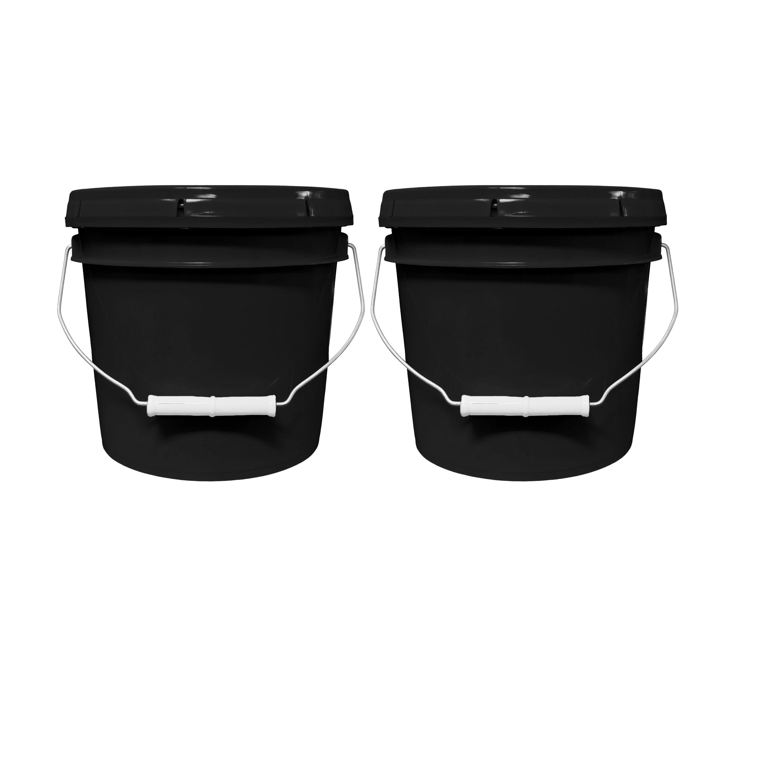 MKS Plastics Black Small 1-Gallon Plastic Bucket with Airtight Lid, 2-Pack