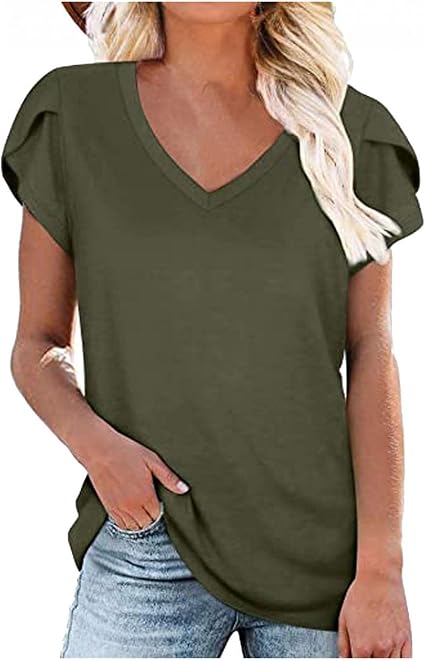 Camisetas de manga corta con cuello en V para mujer, estilo casual, para  verano, lisas, elegantes blusas de manga corta : Ropa, Zapatos y Joyería -  Amazon.com