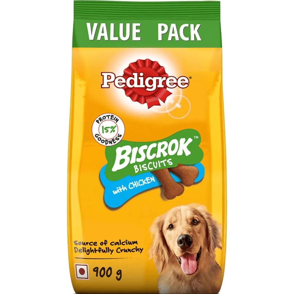 Pedigree Biscrok Biscuits (Above 4 Months) Dog Treats, Chicken Flavour, 900 g, Source of Calcium, Goodness of 15% Protein Pedigree Biscrok Biscuits (Above 4 Months) Dog Treats, Chicken Flavour, 900 g, Source of Calcium, Goodness of 15% Protein