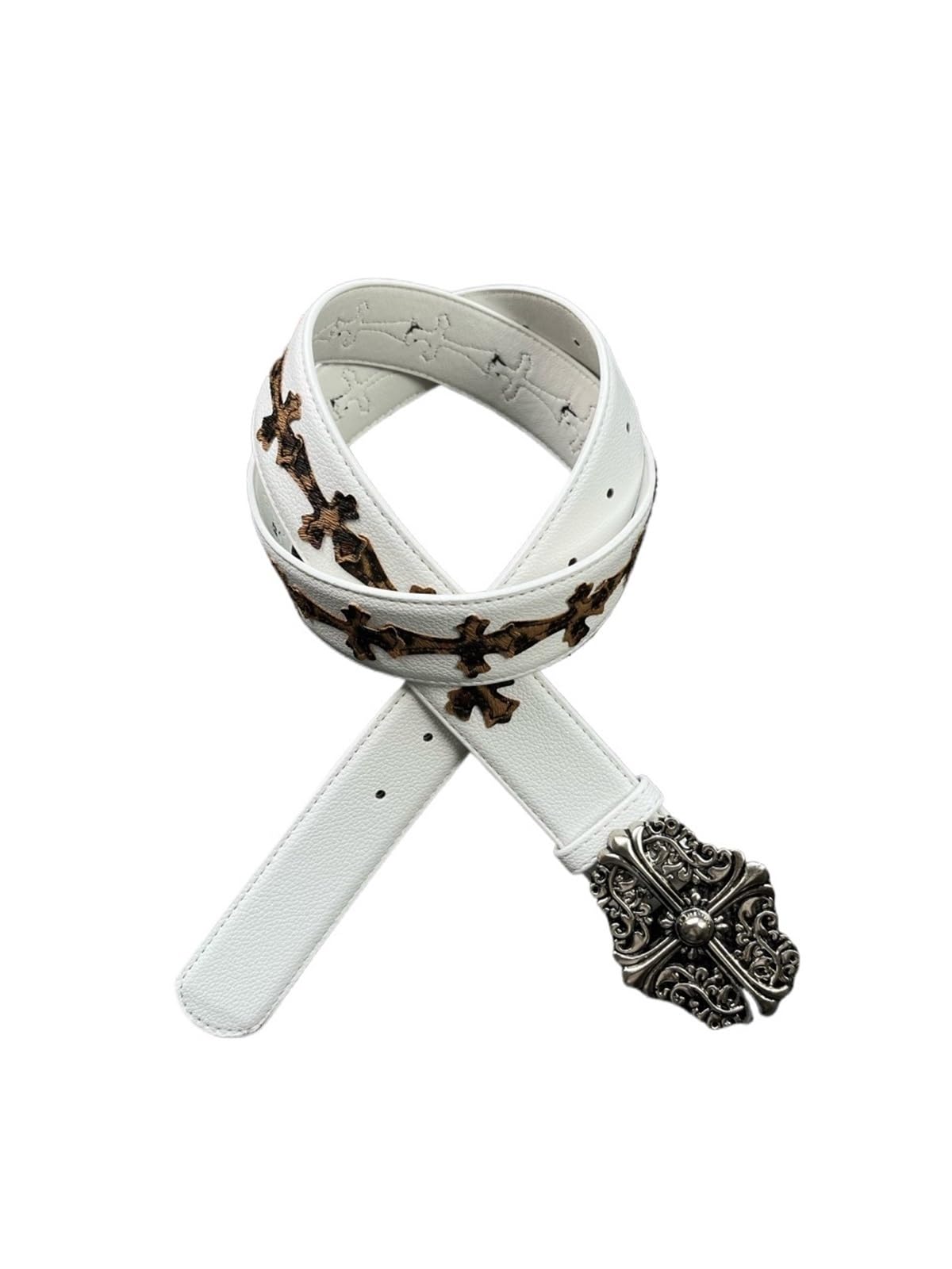 Damen Gürtel mit Leopardenmuster und Kreuzaufnäher, Y2K Spicy Girl, modisches Accessoire