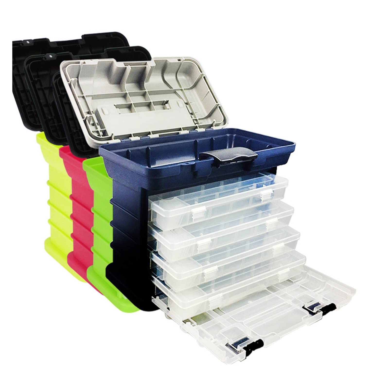 Scatola Porta-Attrezzi da Pesca a 4 Strati, Contenitore per Esche, Attrezzi da Pesca, Manico in plastica PP+ABS, ami, lenze, Custodia
