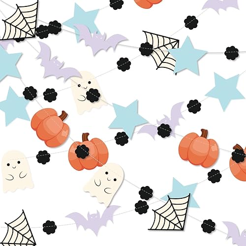 MARFOREVER Guirnalda decorativa de fiesta de Halloween de 39.4 pies, paquete de 4 pancartas colgantes de calabaza fantasma pastel, guirnaldas de