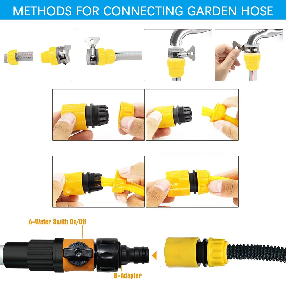 Brosse Lavage Voiture,Brosse de Lavage pour Voiture avec Raccord d'eau,Balai Voiture Lavage,Brosse avec Manche Ajustable 168cm,Balai Lavage Voiture ,pour voiture, camping-car, camion, jardin