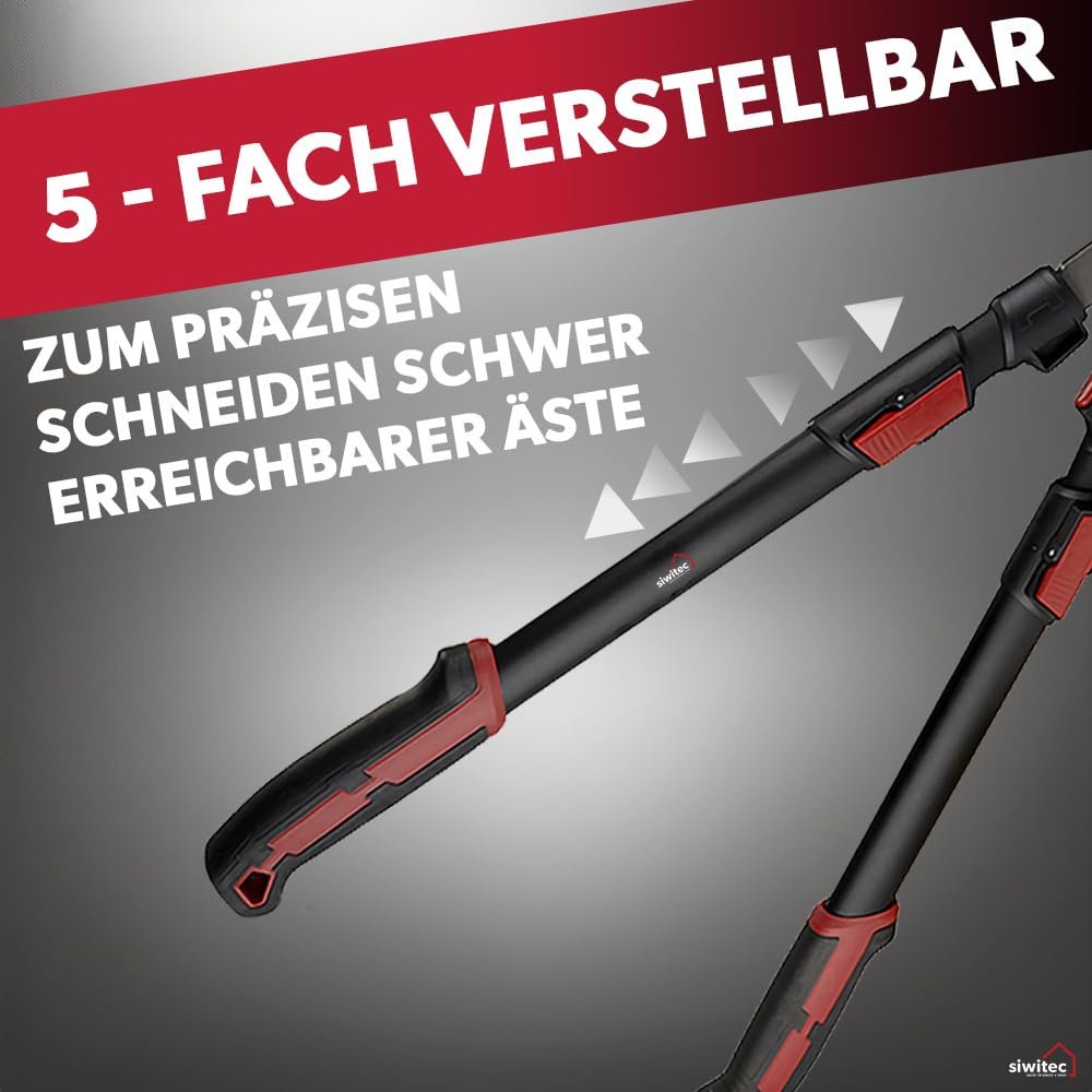 Siwitec Teleskop Bypass Getriebeastschere SG-21, Baumschere für frisches Holz bis Ø 40 mm, Kohlenstoffstahl, Länge 66-92 cm