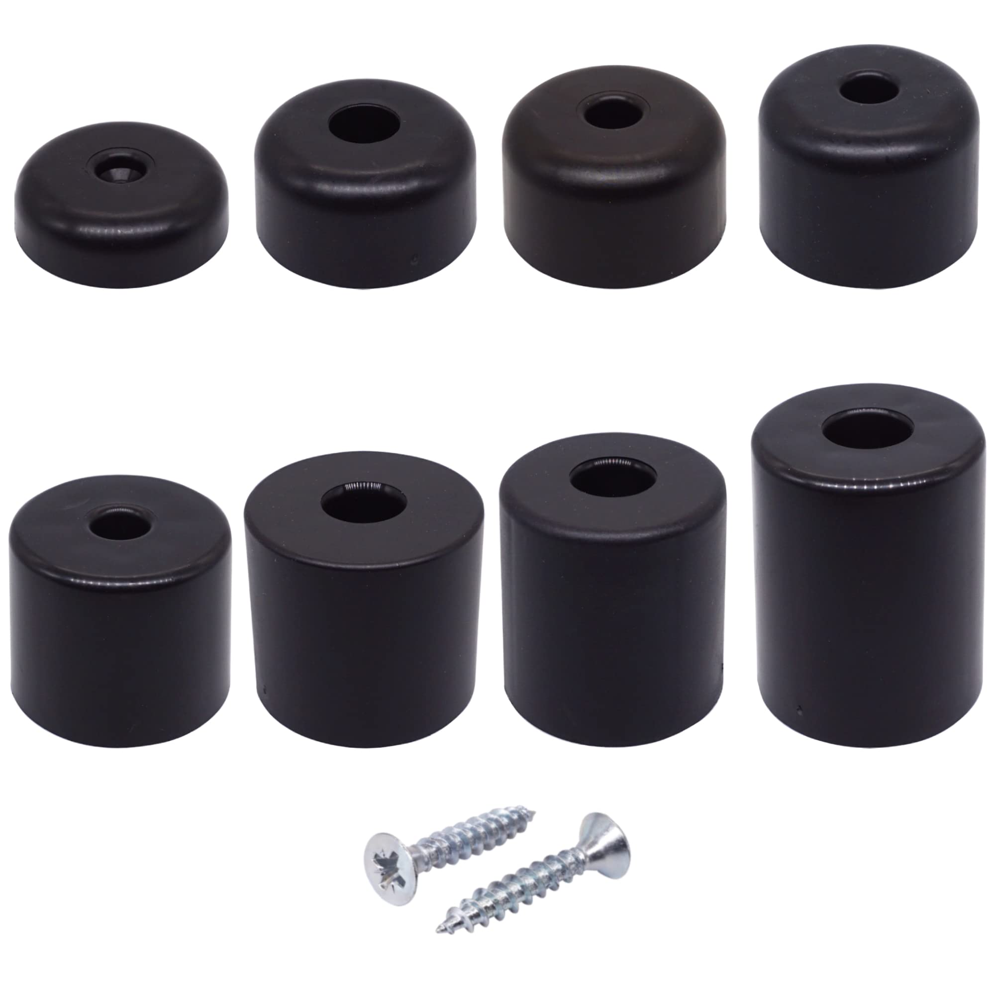 SKIR'CO 8 pcs Black Plastic Furniture Legs, Height 28 mm, Round Furniture Feet, Diameter 50 mm, Screws Included