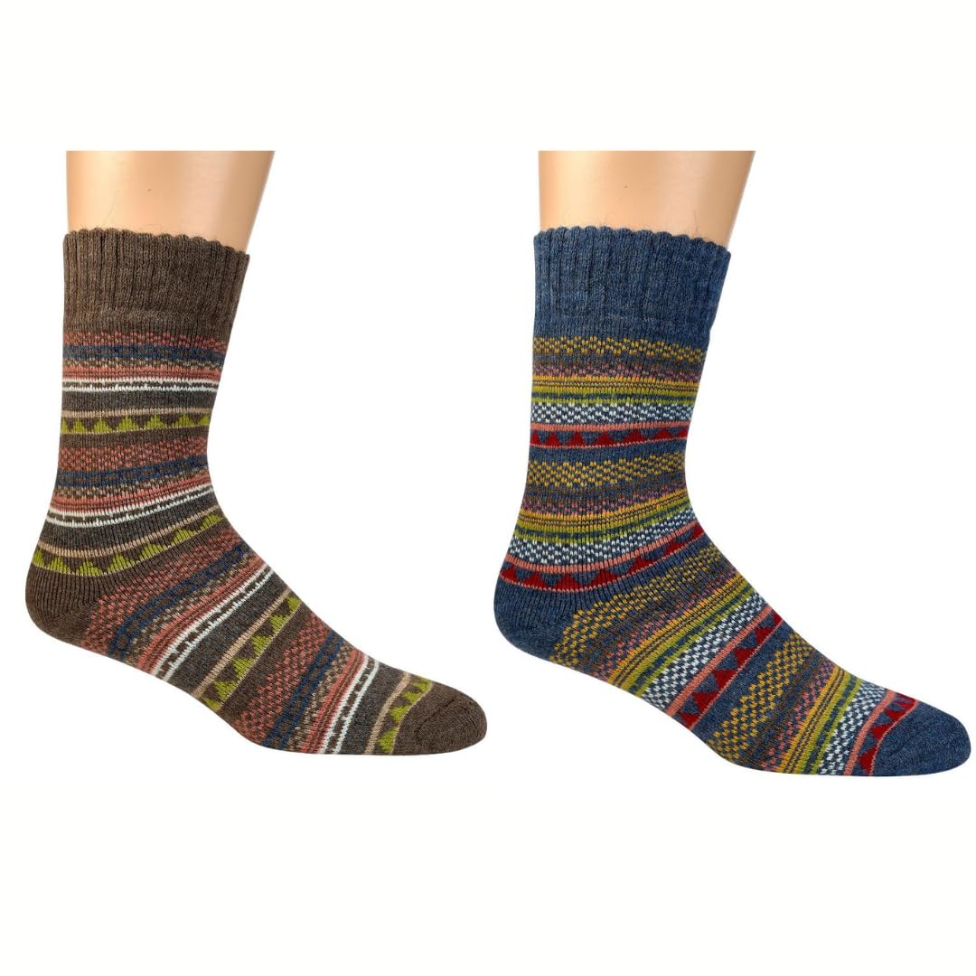 Leo Design Norwegian Wool Socks with Alpaca Wool for Men & Women, Thermal Thick Knit Nordic Hygge, Cushioned Socks for Winter, 2 Pairs (6-8, Bundle 2)