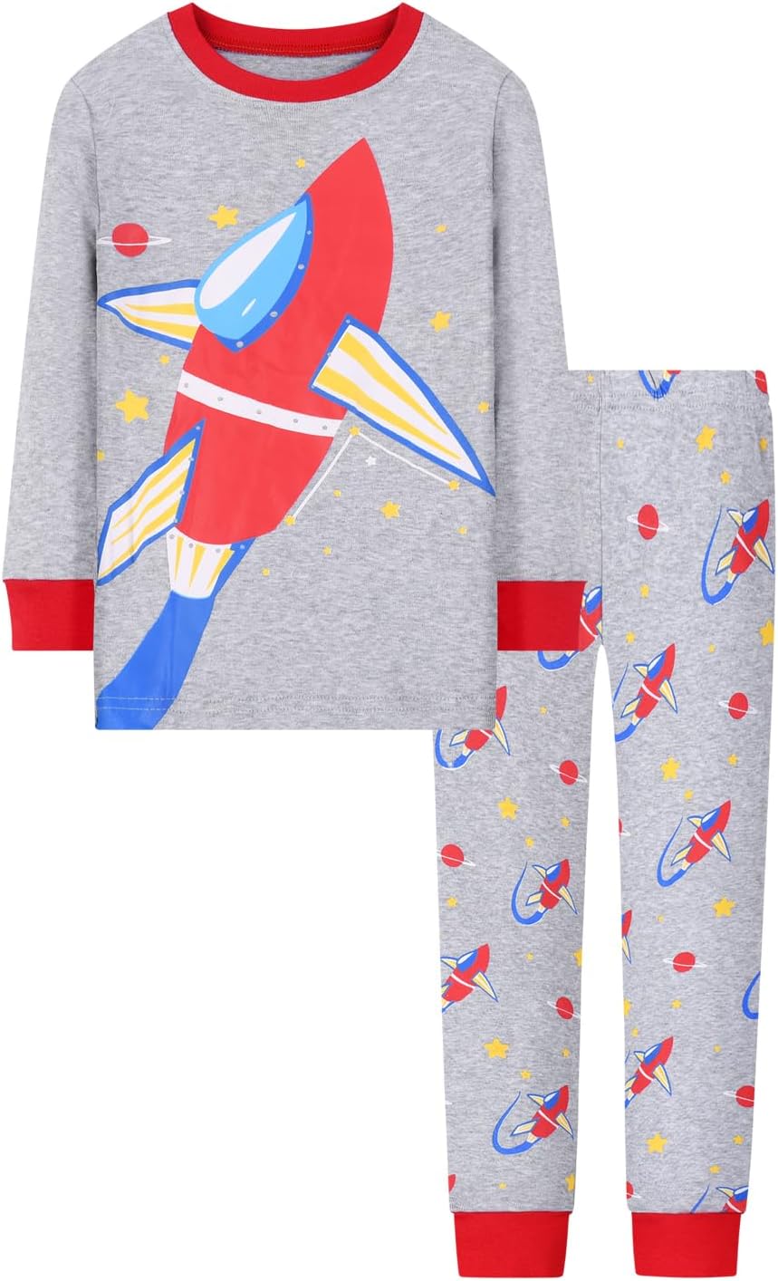 Joyond Boys' 4-Piece Snug Fit Cotton Pajama Set Size 2T-12Years, Kids Boys Long-Sleeve Clothes Top and Pants Sleepwear Sets - Image 2