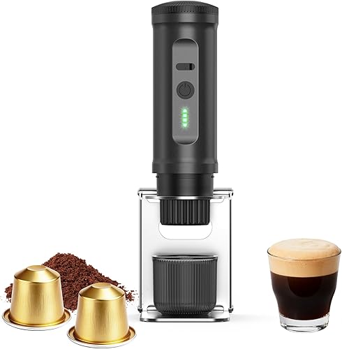 Cafetera de camping con soporte plegable, máquina de café espresso portátil para viajes, exteriores y oficina, presión de 20 bares, batería de 7500