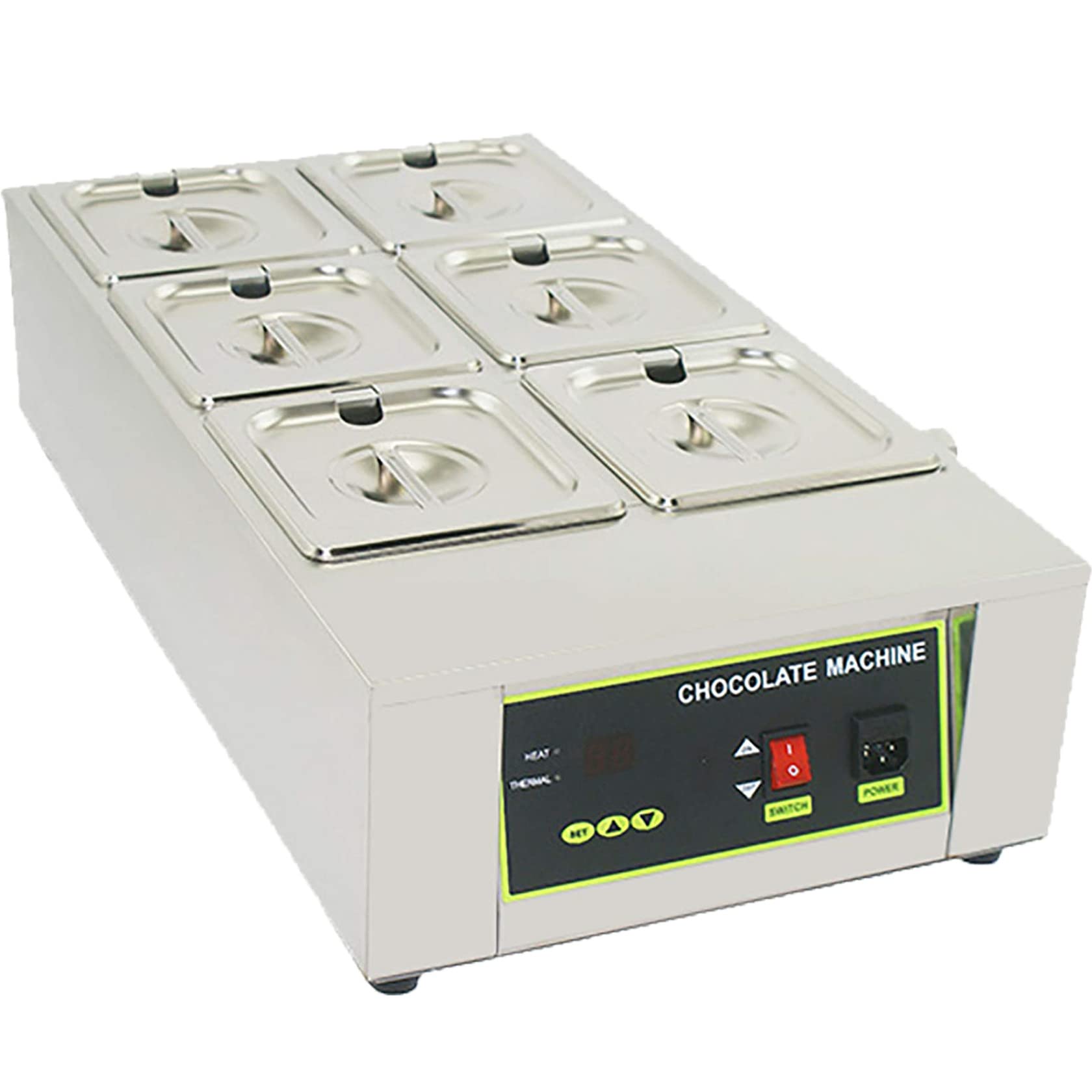 JINTAOMA Digital 2-6 Pots Electric Chocolate Melting Machine Temperature Adjustable 1000W Commercial Chocolate Tempering Machine Melter Pot Heater,6grid