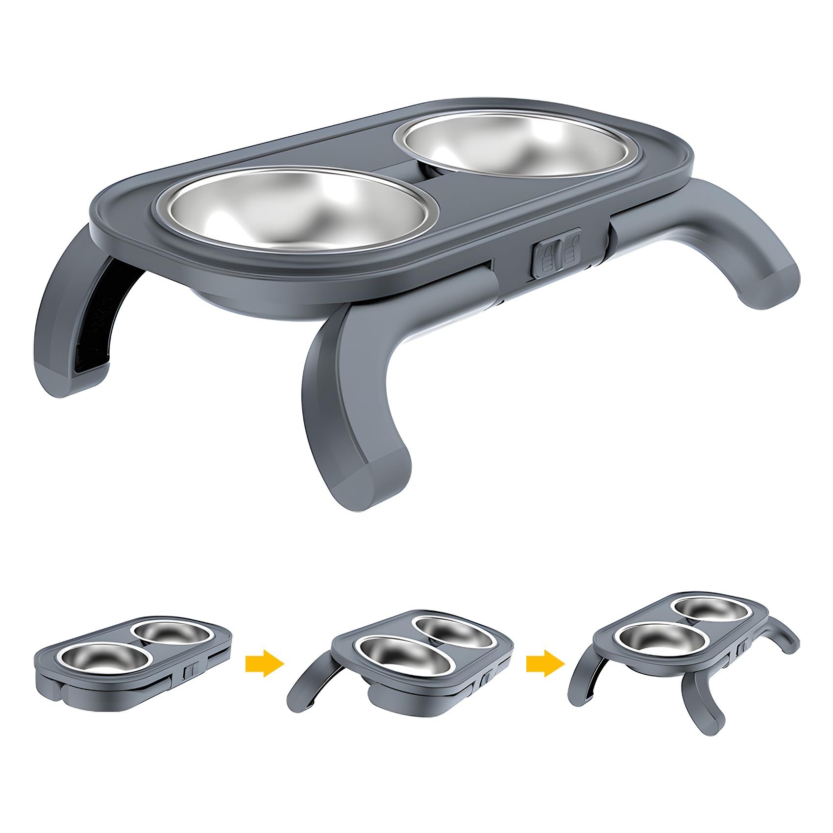 Carehabi Elevated Cat Bowl, Height Adjustable Tilted Cat Bowl with Non-Slip Foot Pads, Feeding Bowl and Water Bowl Set, Prevent Food Spill for Cats and Dogs