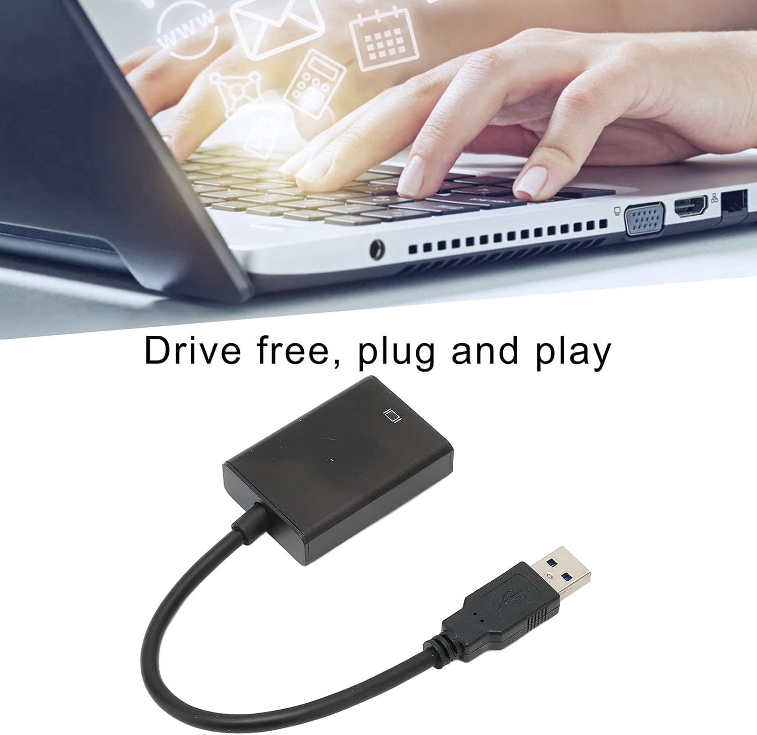 eboxer-1 Adaptador USB para HDMI 1080p HD conversor de cabo de áudio e vídeo, conversor USB 3.0 para HDMI para PC, laptop, projetor, HDTV
