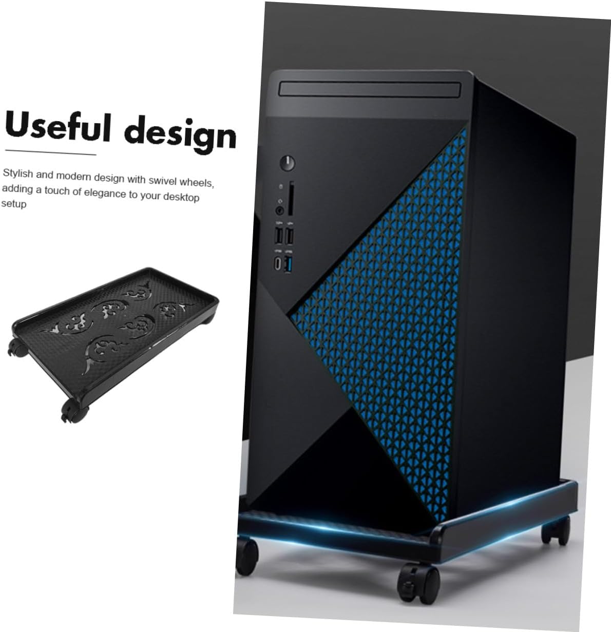 Heavy Duty Computer Tower Stand Cart with Swivel Brake Casters Stable and CPU Host Riser for Carpeted Floors and Under Desk Use Elevated Ventilated Mobile Holder for Desktop Towers