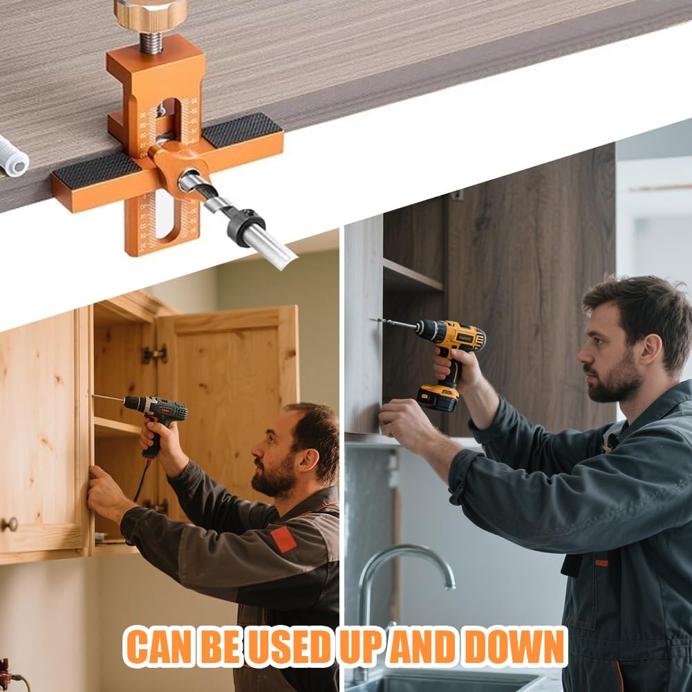 2-in-1 kastdeur-installatiepositioneerder, aluminiumlegering, kastdeur, montagehulp met 3 boren, instelbare boorsjabloon, meubelbouw voor de meeste kastdeuren (stijl 2 2-in-1 kastdeur-installatiepositioneerder, aluminiumlegering, kastdeur, montagehulp met 3 boren, instelbare boorsjabloon, meubelbouw voor de meeste kastdeuren (stijl 2