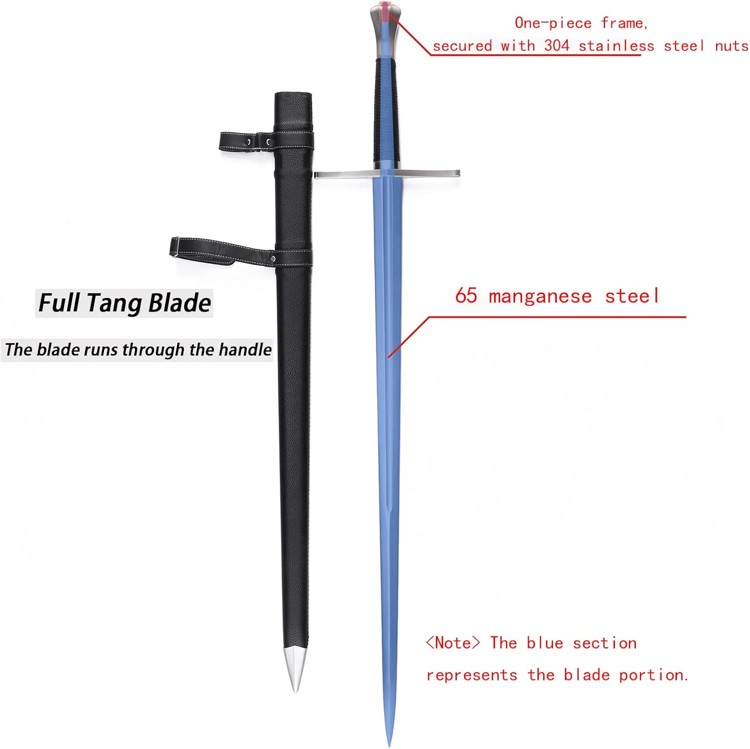 Handmade Cast Sharp Blade Medieval Sword, Full Tang, with Leather Protective Cover,Real Metal Sword for Collection Gift