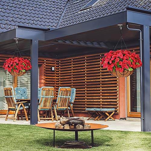 Homsunny Artificial Hanging Flowers In Basket, Silk Flower With 12 Inch Flowerpot Centerpieces ,Fake Hanging Plants In Coconut Lining Hanging Baskets For Outdoors Indoors Courtyard Decor (Rose Red) #TOP3