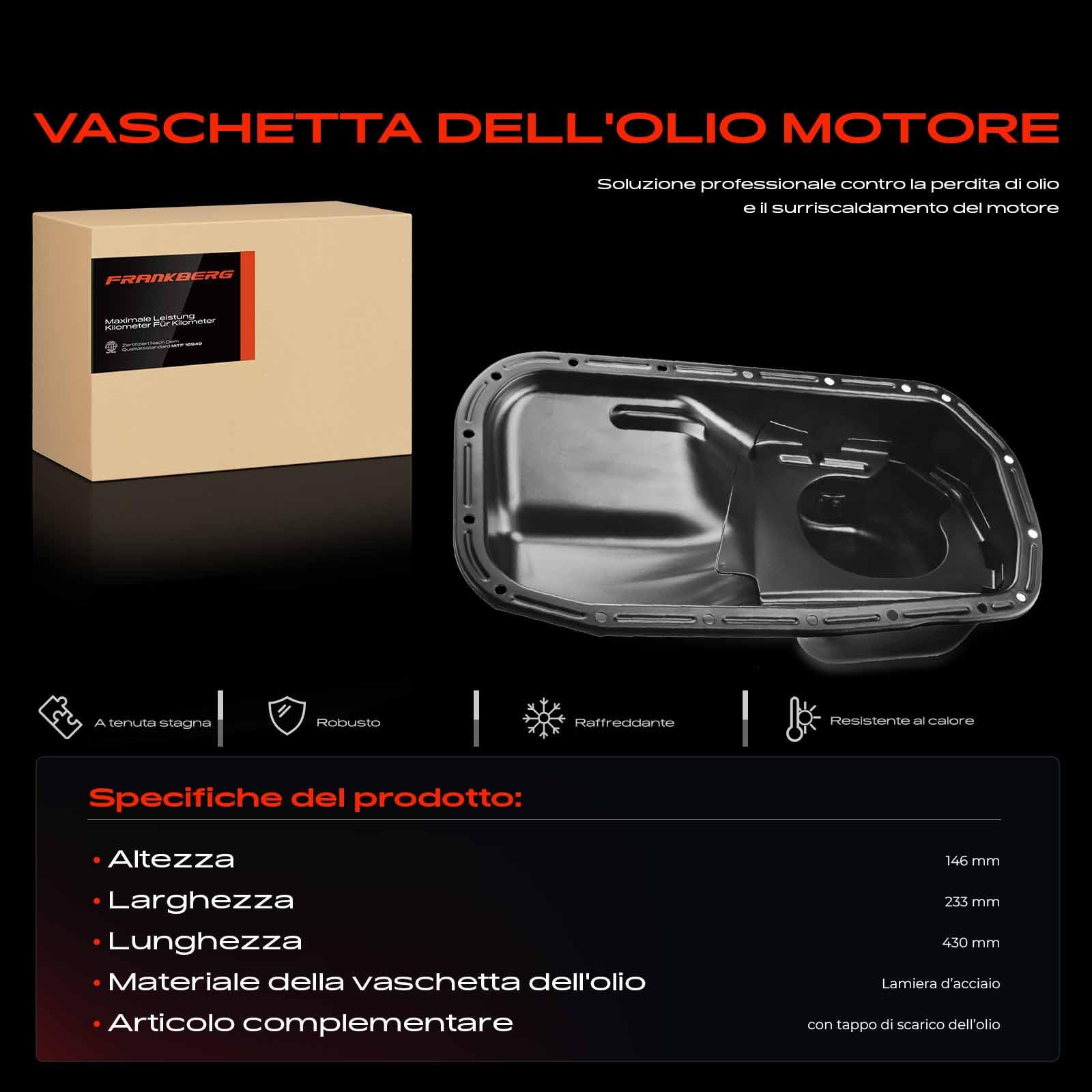 Frankberg Coppa dell'olio coppa dell'olio motore coppa della benzina | Compatibile con: Lancer IV Hatchback C6A C7A, Lancer V CBA CDA CEA, Lancer IV C6A C7A, Colt IV CAA