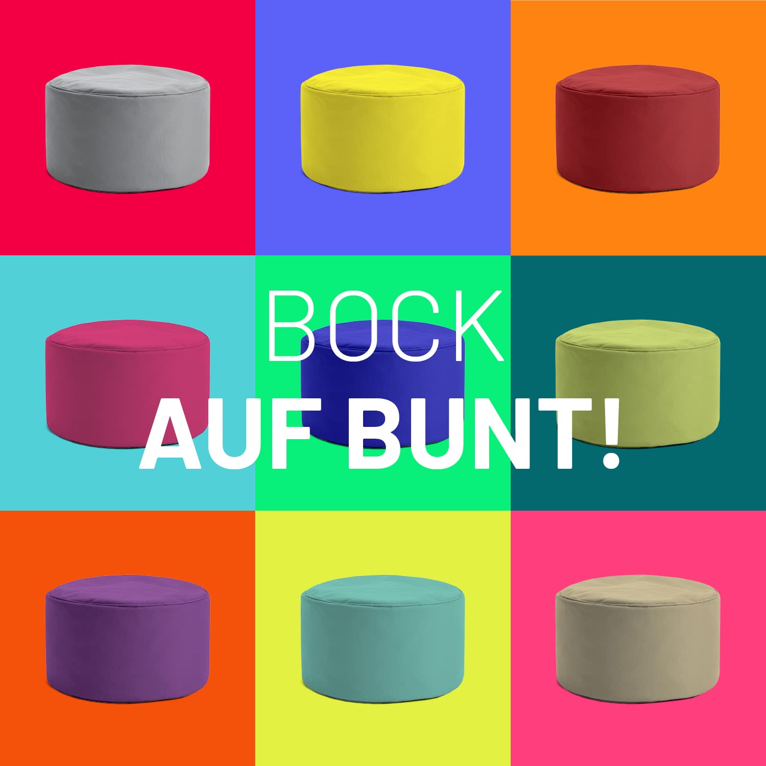 Lumaland Sitzsack Pouf (50 L) | Kompakter Sitzsack mit 3-in-1-Funktion: bequemer Hocker, praktisches Tischchen & stylischer Fußschemel für in- & Outdoor I Mit Flexibler EPS-Füllung | Ø 25 x 45 cm