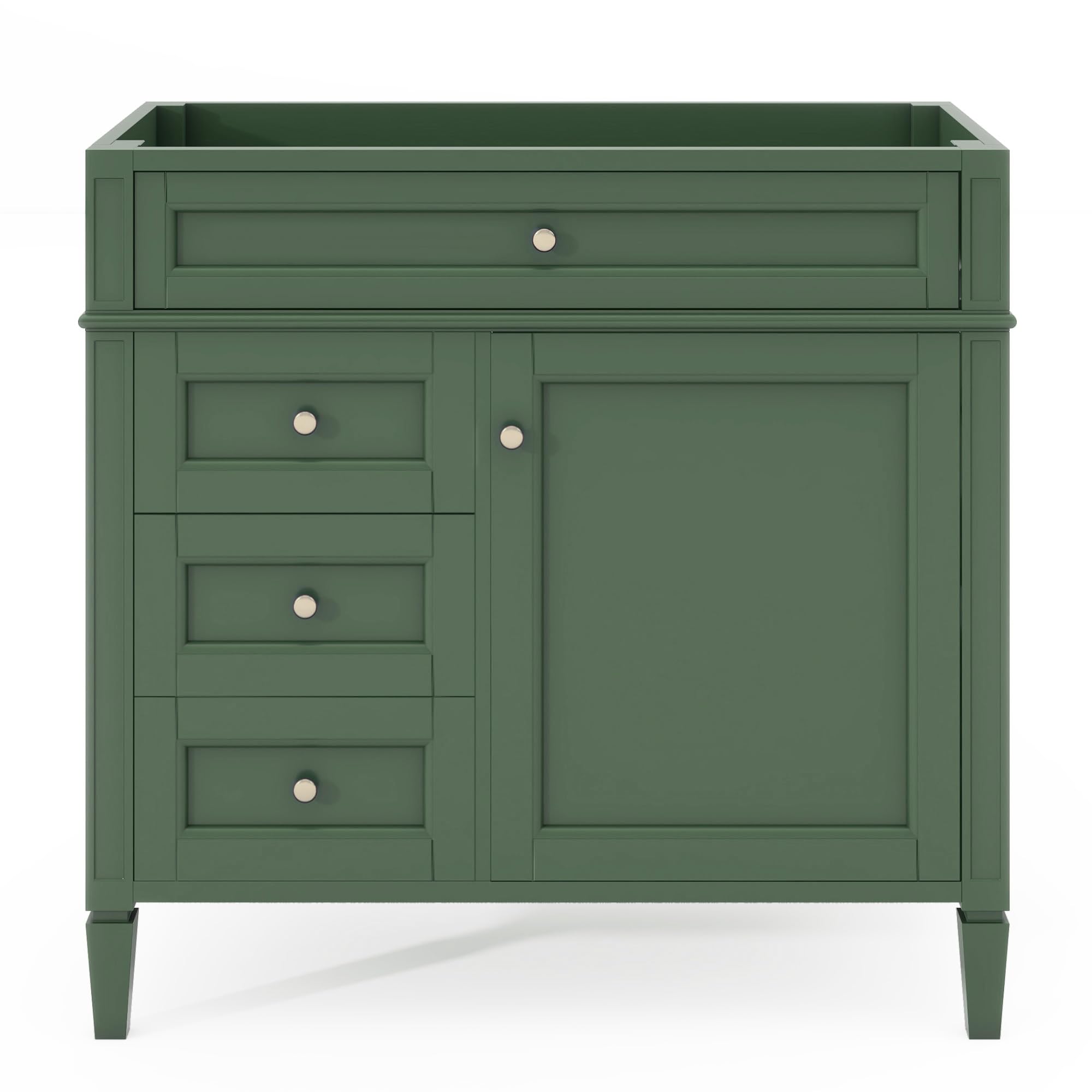 36'' Bathroom Vanity without Top Sink, Modern Bathroom Storage Cabinet with 2 Drawers &1 Door & a Tip-out Drawer, Solid Wood Frame (Green)