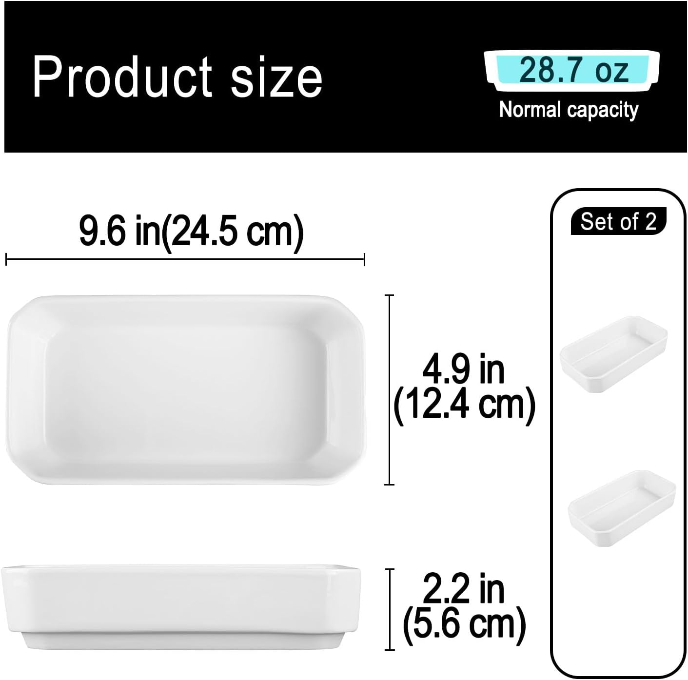 9.6 x 4.9-inch Ceramic Baking Dish (28.7 oz) – Rectangular Lasagna Pan/Ceramic Bakeware; Suitable for ovens and making lasagna; durable and oven-safe.