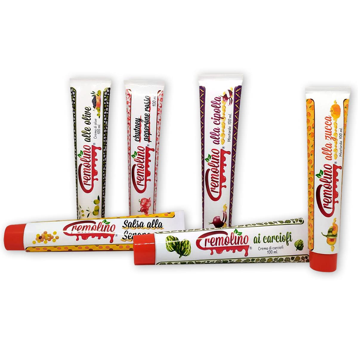 Paté Cremolino 100% naturale, lavorato a Km0, creme di verdura salate in pratici tubetti da 100 ml - Kit da 6 pezzi - Pronti da spremere, ideali per antipasti, piatti di carne e formaggi.