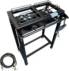 Fogão Industrial 2 Bocas Alta Pressão, 55x30cm, Base 80cm, Grelhas Removíveis, Preto