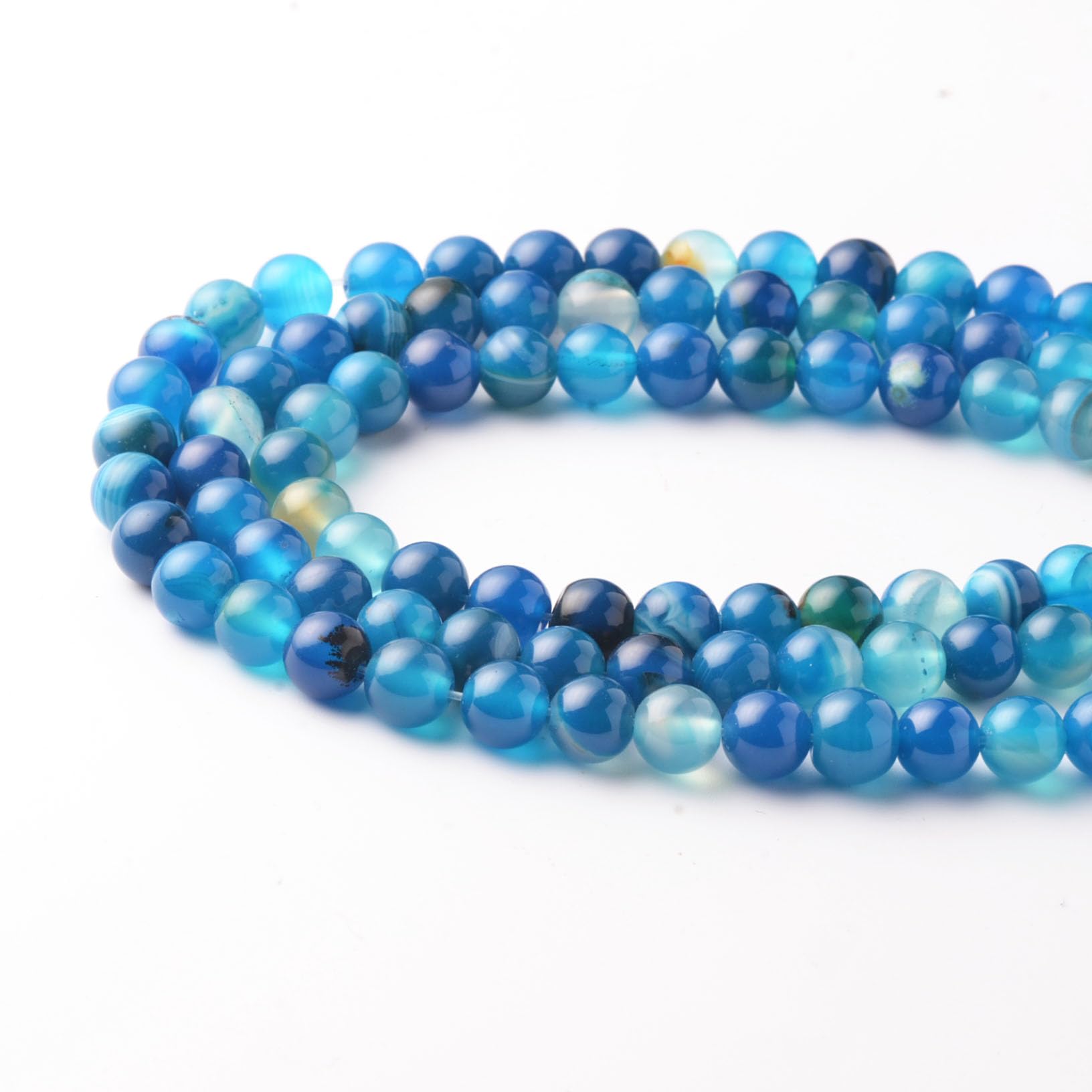 8mm Round Blue Striped Agate Natural Stone Beads for Bracelets Jewellery Making, Gemstone Beads for Crafting (47-50Pcs)