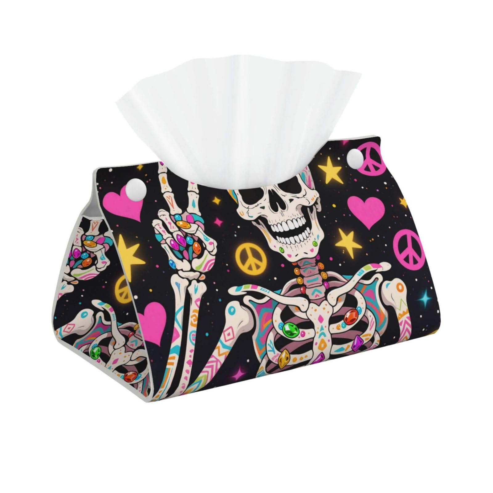 Pu Leather Tissue Box Cover, Hippie Skull Rectangle Tissue Case Covers Decorative Tissue Box Holder Waterproof Tissue Holder Organizer for Bathroom Home Office