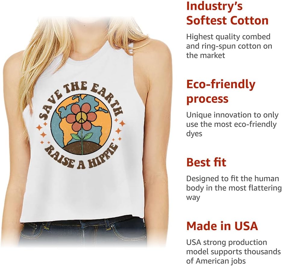 Save The Earth Racerback Cropped Tank - Hippie Women's Tank - Planet Tank Top