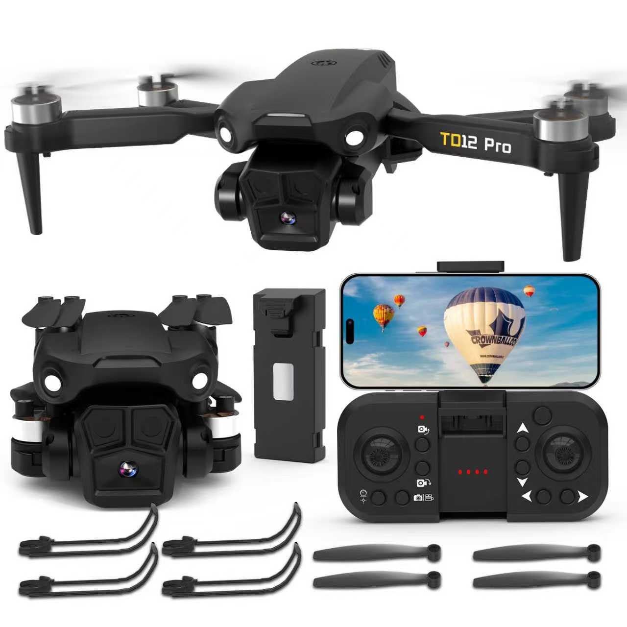 Toladrone TD12PRO Drone con Fotocamera 1080P, Droni per Adulti, Regolabile Motorizzato a 90°, Resistenza al Vento di Livello 3, Controllo Tramite APP, Quadricottero Pieghevole per Principianti