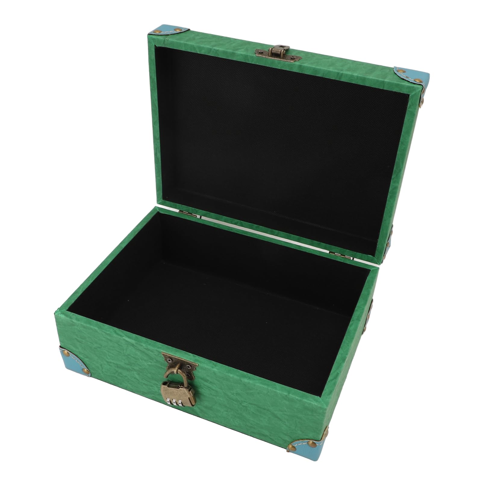lyrlody Cofre del Tesoro, Caja de Almacenamiento de Recuerdos de Joyas de Cuero y Madera con Cerradura, Caja Cuadrada Hecha a Mano 27 X 20,5 X 11 Cm, para Dormitorio, Sala de Estar, Oficina, Estudio