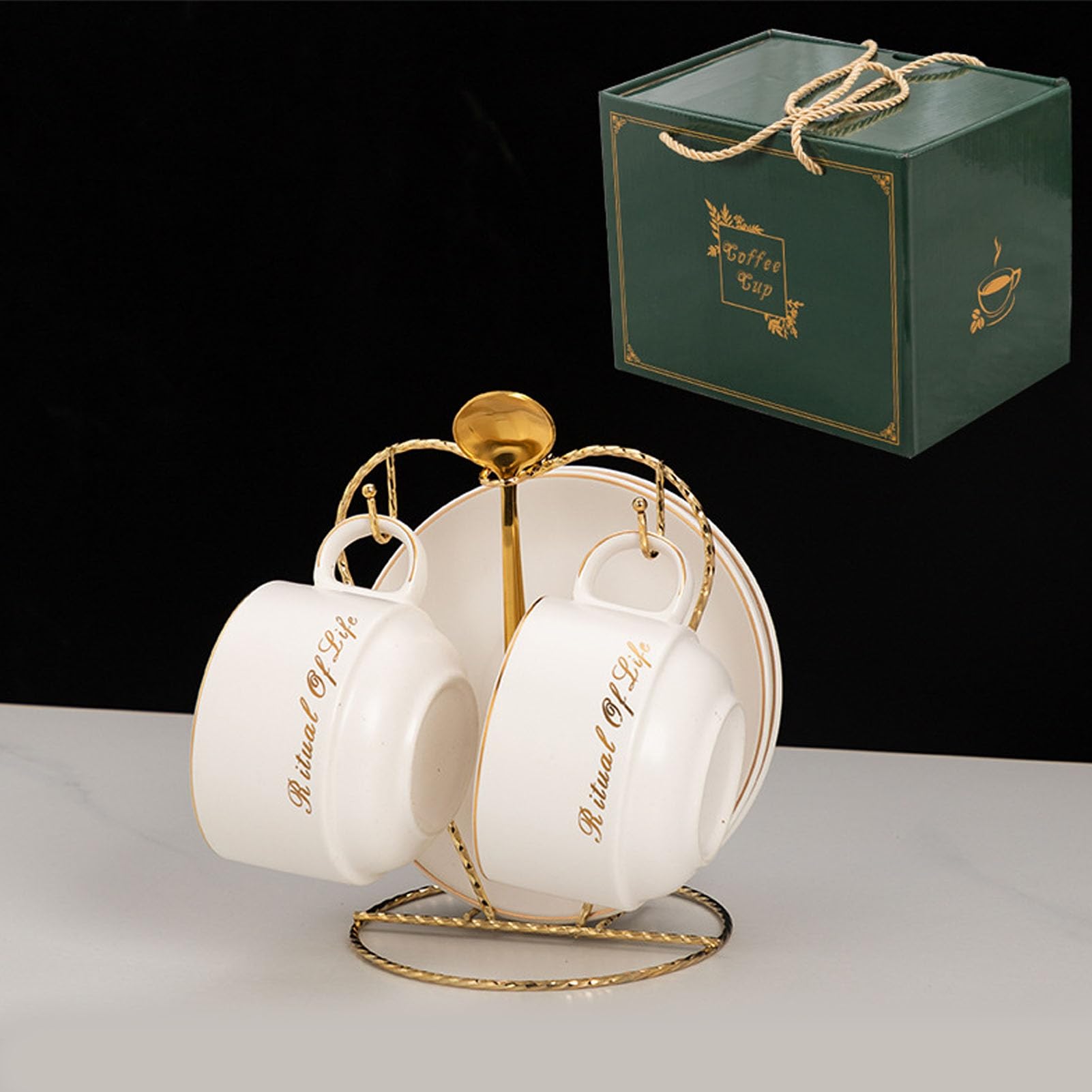 Ceramiczny Kubek do Kawy Zestaw z Żelaznym Stojakiem (WHITE)