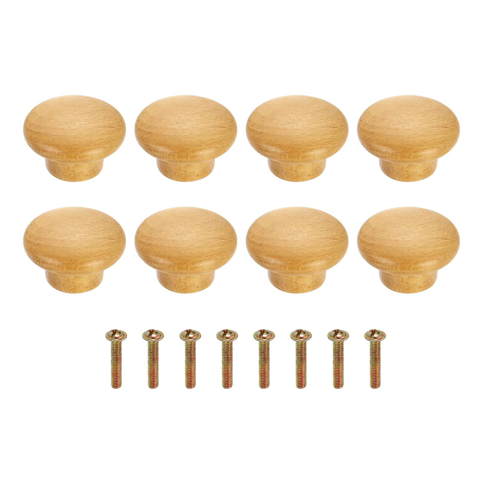 sourcing map 8Pcs Round Wood Drawer Knob, 1.57" Diameter Round Head Dresser Knobs Solid Wooden Knobs with Screws for Furniture Drawer Wardrobe Cupboard, Beech Color