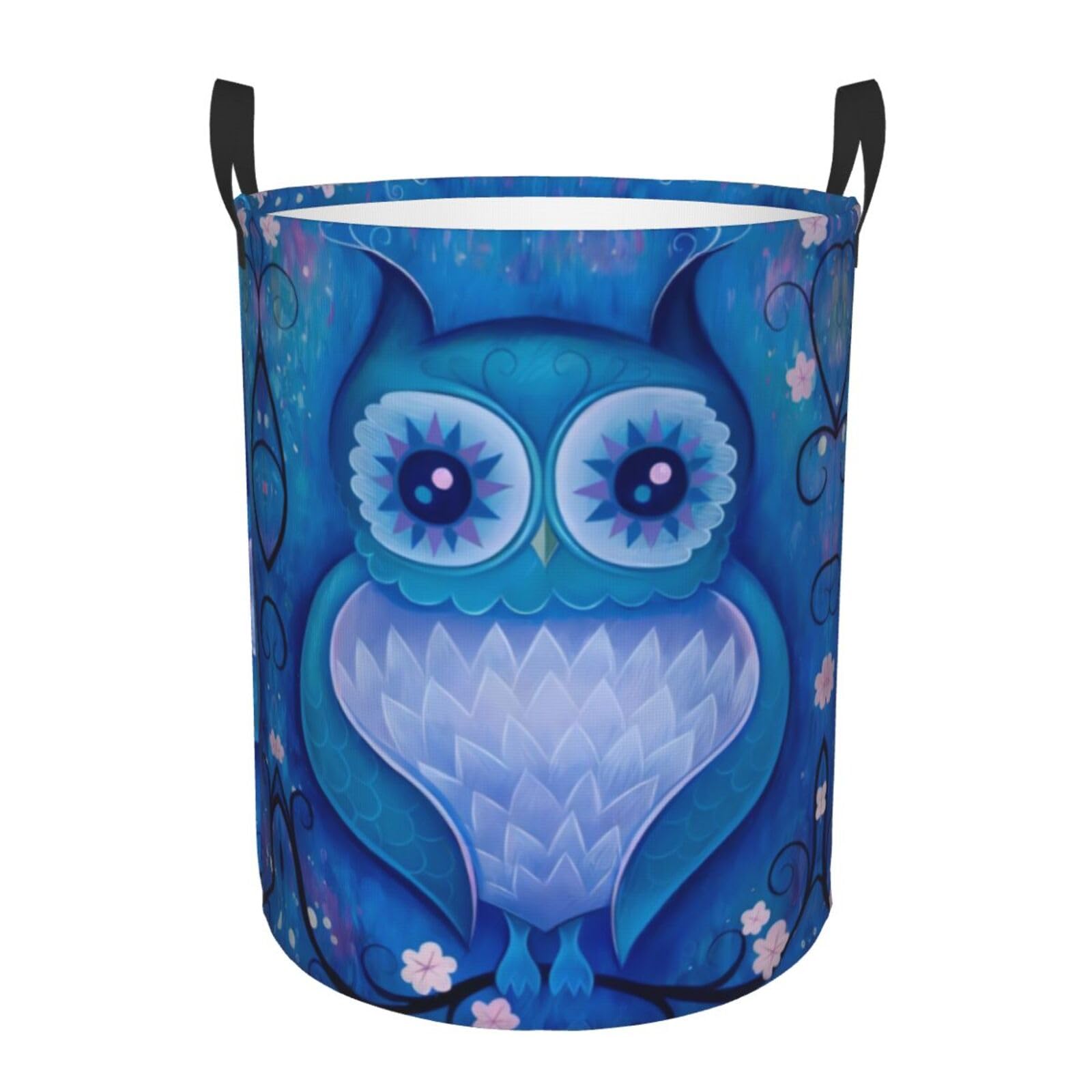 S Circular Hamper – Collapsible blue owl Print Laundry Basket