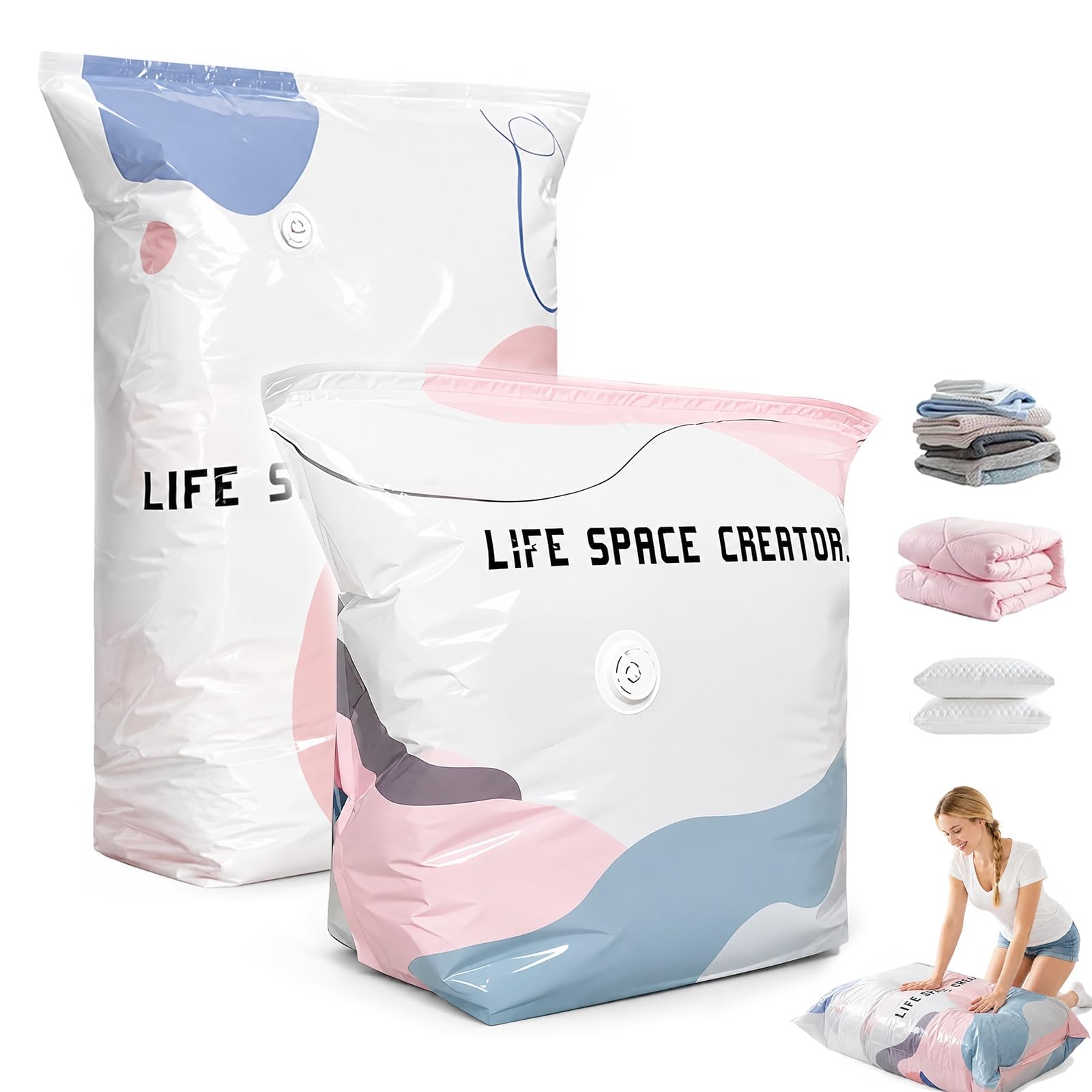 No-Pump Vacuum Storage Bags, No-Pump Large Vacuum Storage Compression Bags, For Clothes, Bedding, Comforters, Reusable Travel & Home(L+XL)