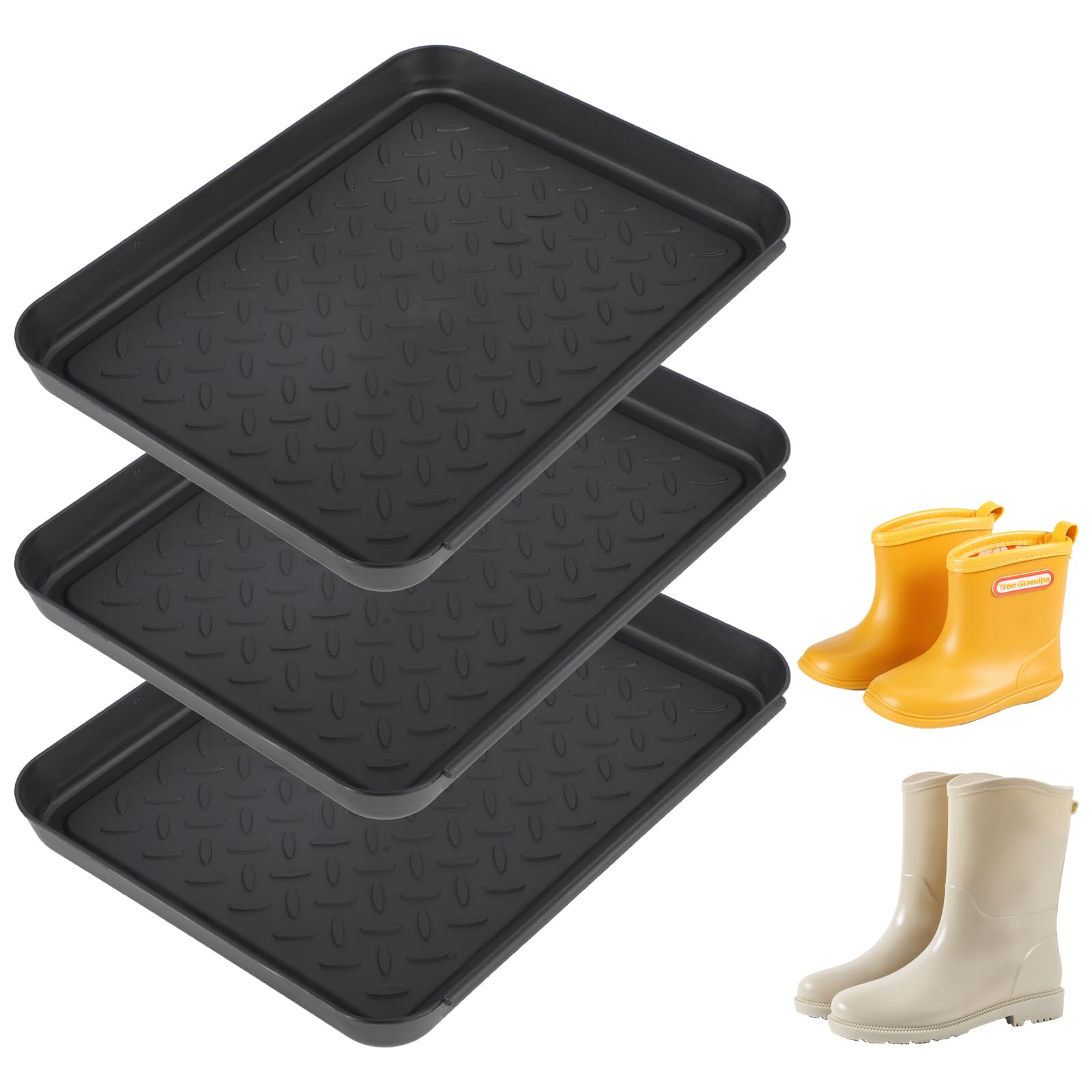 Tacka ociekowa do butów, zestaw 3 sztuk, mata do osuszania butów, 35 x 27,5 x 3 cm, tacka ociekowa, buty z tworzywa sztucznego, na deszczowe i sezon śnieżny (czarna), nadaje się jako mata na karmę dla
