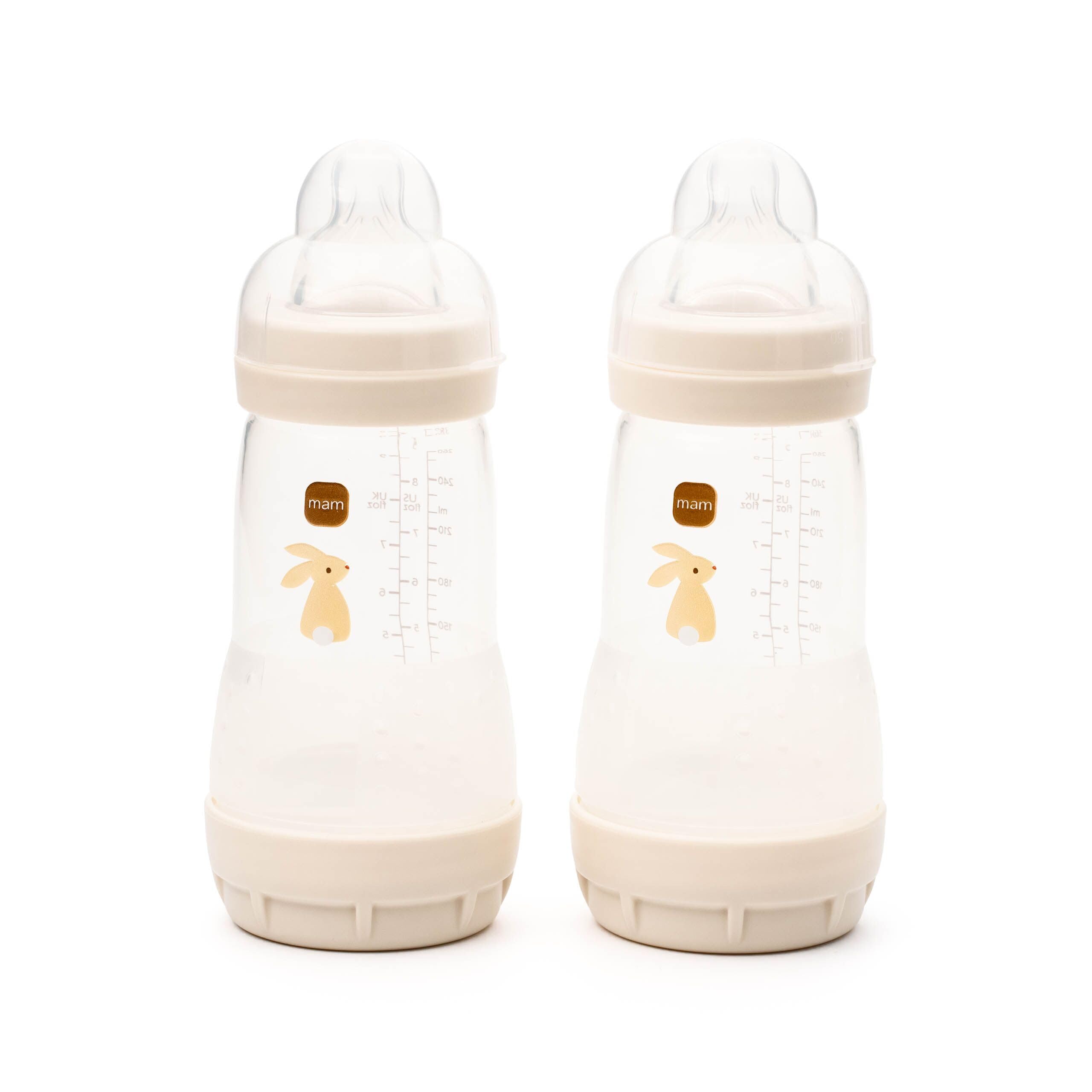 MAM Easy Start Anti-Colic Baby Bottles | 2 Pack (2 x 260ml) | Self-Sterilising Baby Milk Bottle | Medium Flow MAM Teat Size 2 | Newborn Essentials | Shell (Various Designs)