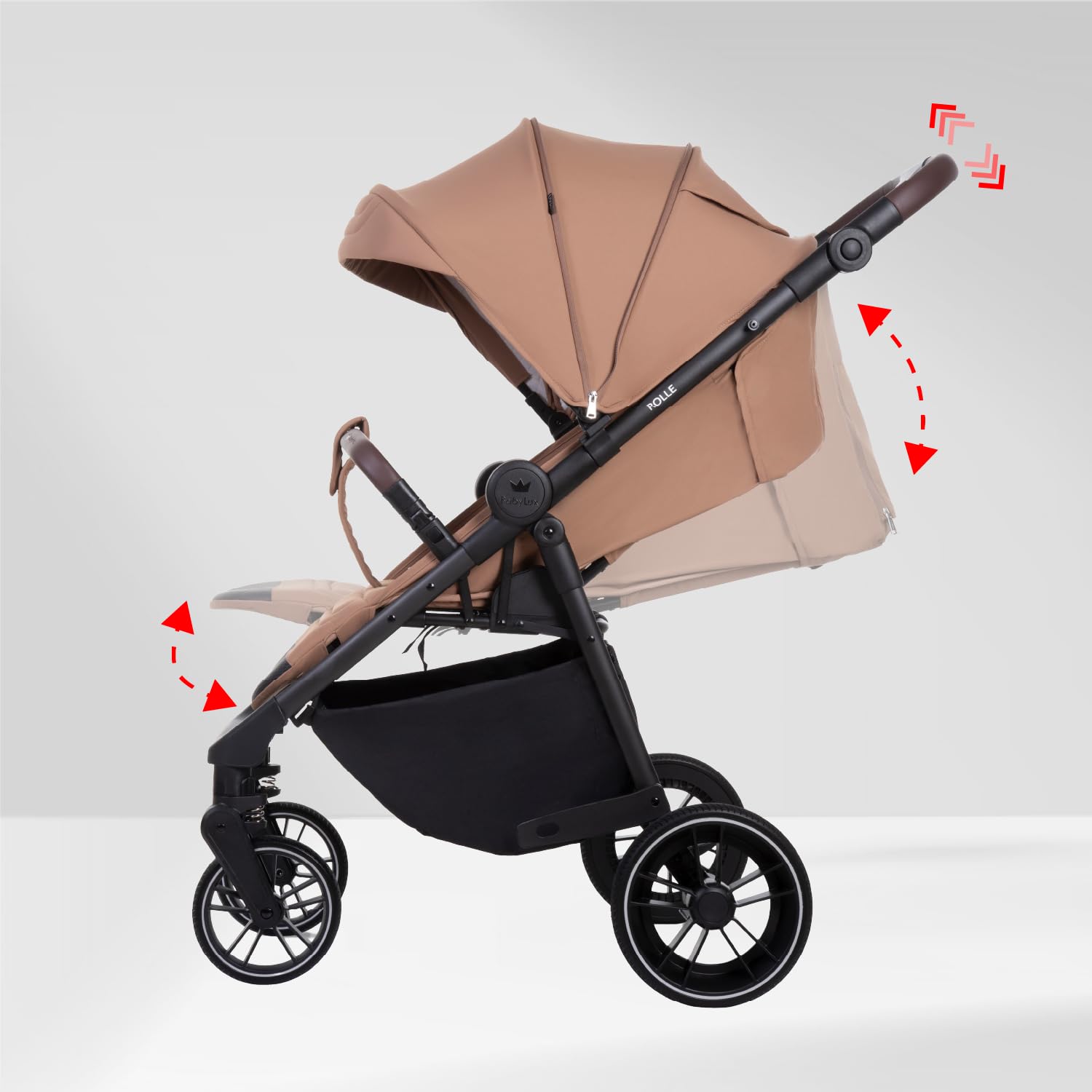 Babylux Poussette de Voyage ROLLE avec Fonction Allongée, Couleur: Latte | Poussette, Petite Et Légère, Poignée Télescopique, Pliage Compact, Sac À Langer, Sac De Voyage Et Autres Accessoires
