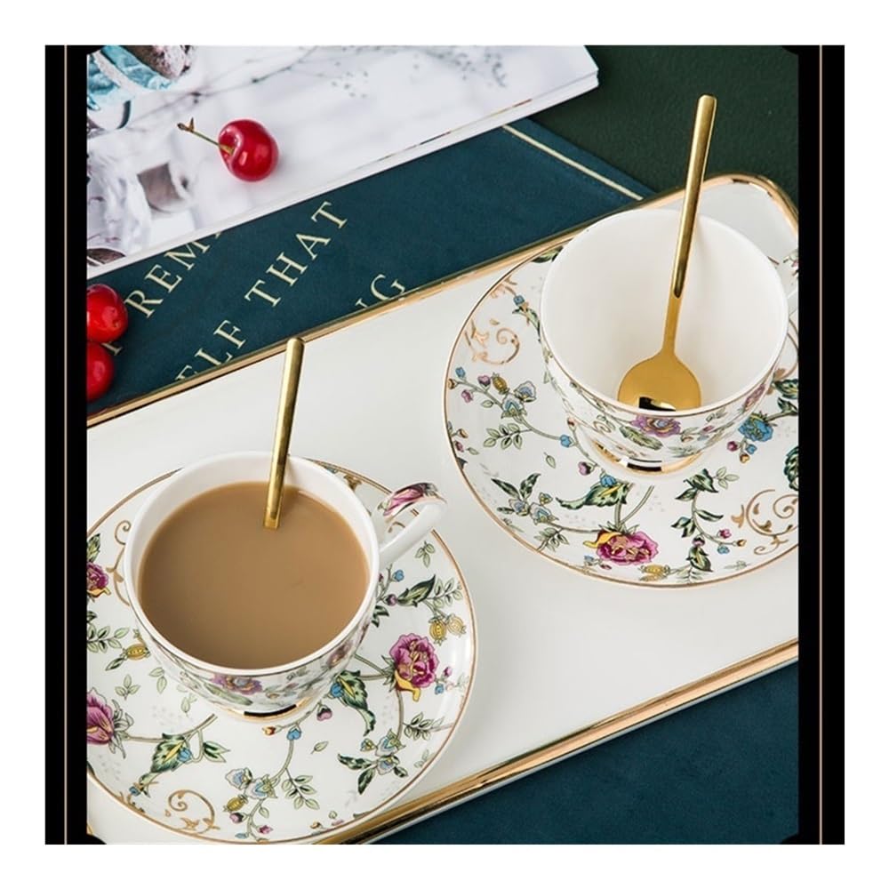 Tazze Set di tazze da caffè in porcellana cinese, semplici, con bordo dorato, in ceramica, nere e piattini inglesi per Latte, Tè caldo, Latte